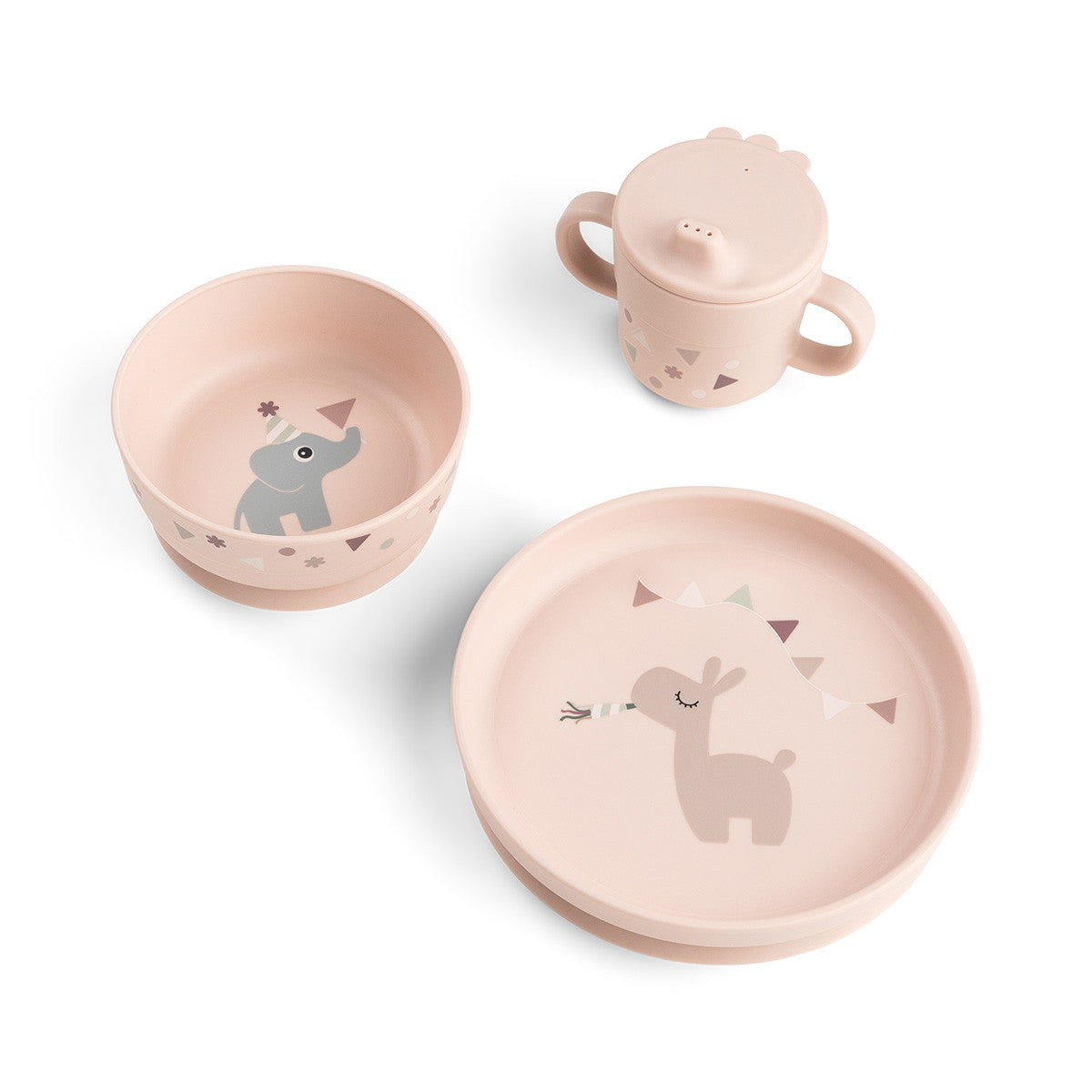 Done By Deer Foodie eetset Celebration Powder uit de Elphee-feestcollectie, verkrijgbaar bij De Gele Flamingo.