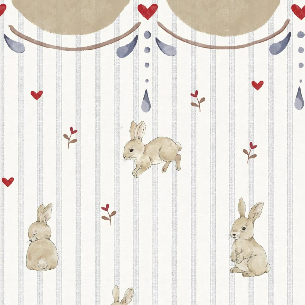 Dekornik behang Rabbit Hearts With Ornaments met konijntjes en hartjes, De Gele Flamingo