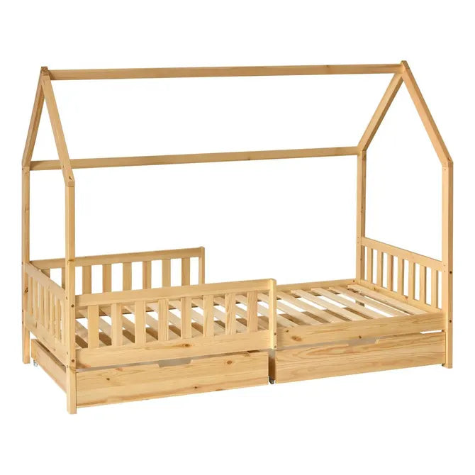 Eenpersoons bedhuisje Brussels 90x190 cm van De Gele Flamingo met 2 ruime lades voor beddengoed en speelgoed