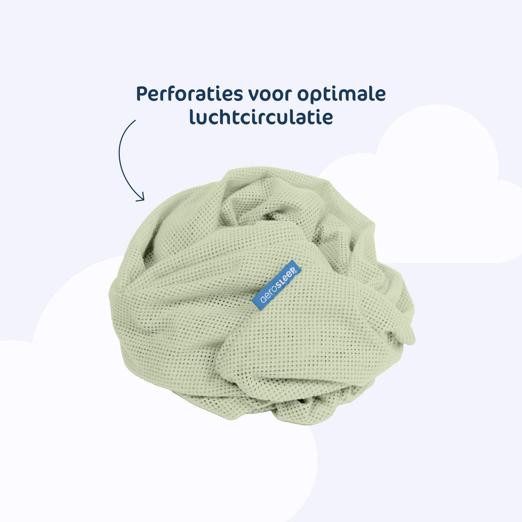 Aerosleep hoeslaken olive losjes opgevouwen, perforaties voor optimale luchtcirculatie