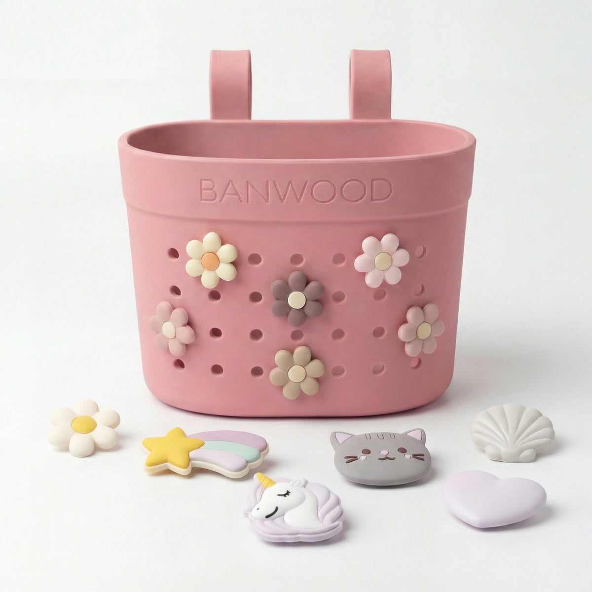 Banwood Fietsmandje Pin & Ride Raspberry, fietsmandje voor kinderen bij De Gele Flamingo