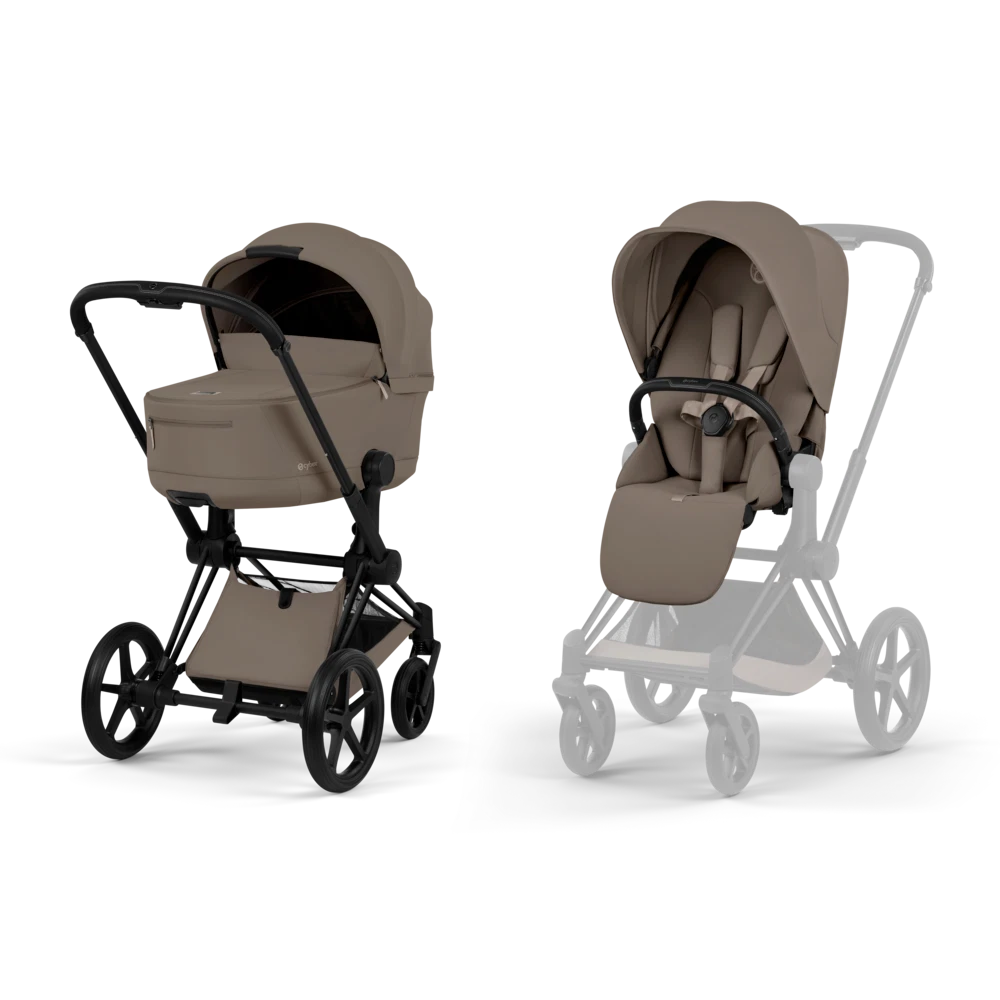 CYBEX Priam incl. Foldable Carry Cot Coconut Brown, kinderwagen met matzwart frame, afbeelding 1