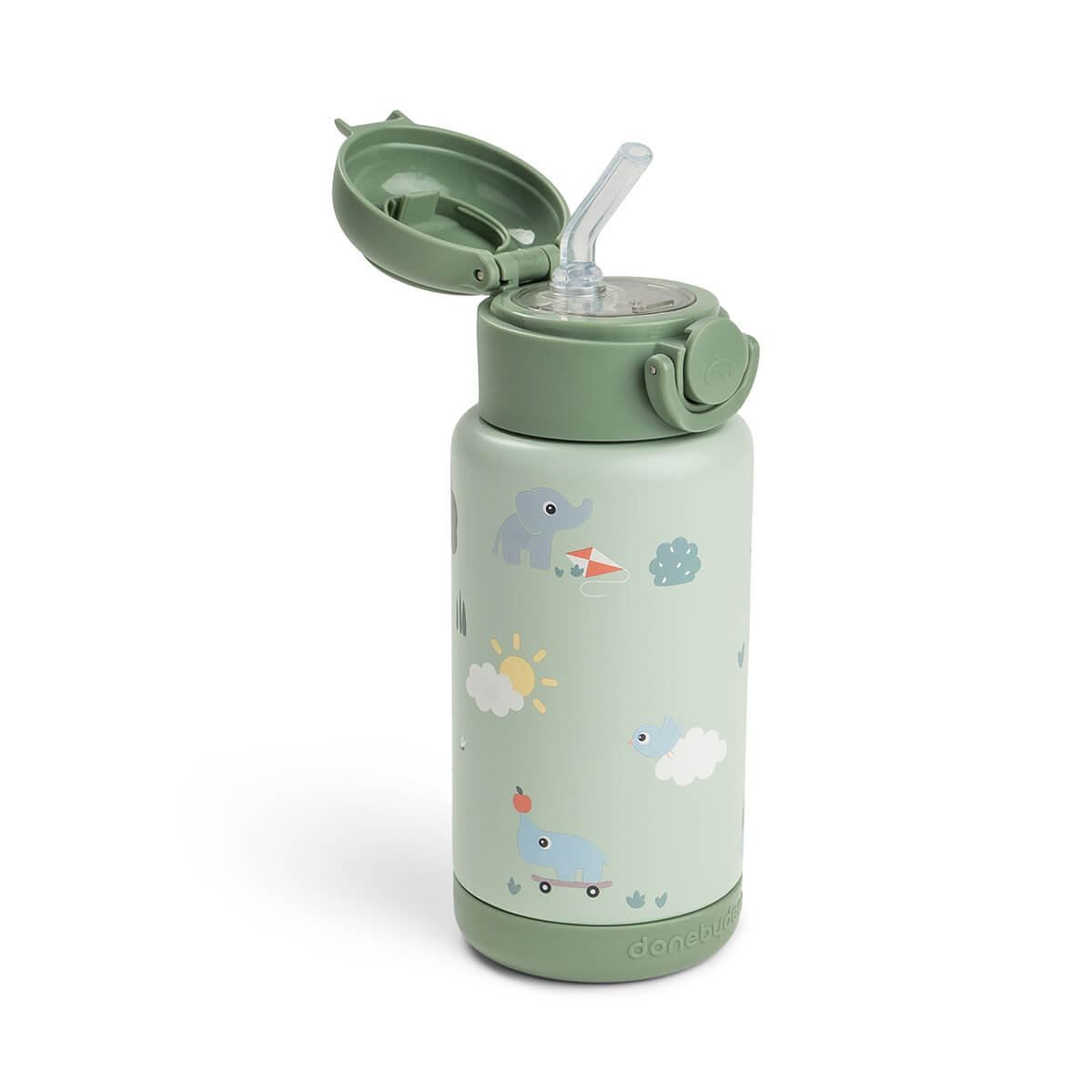 Done By Deer thermische drinkfles met rietje Playground Green