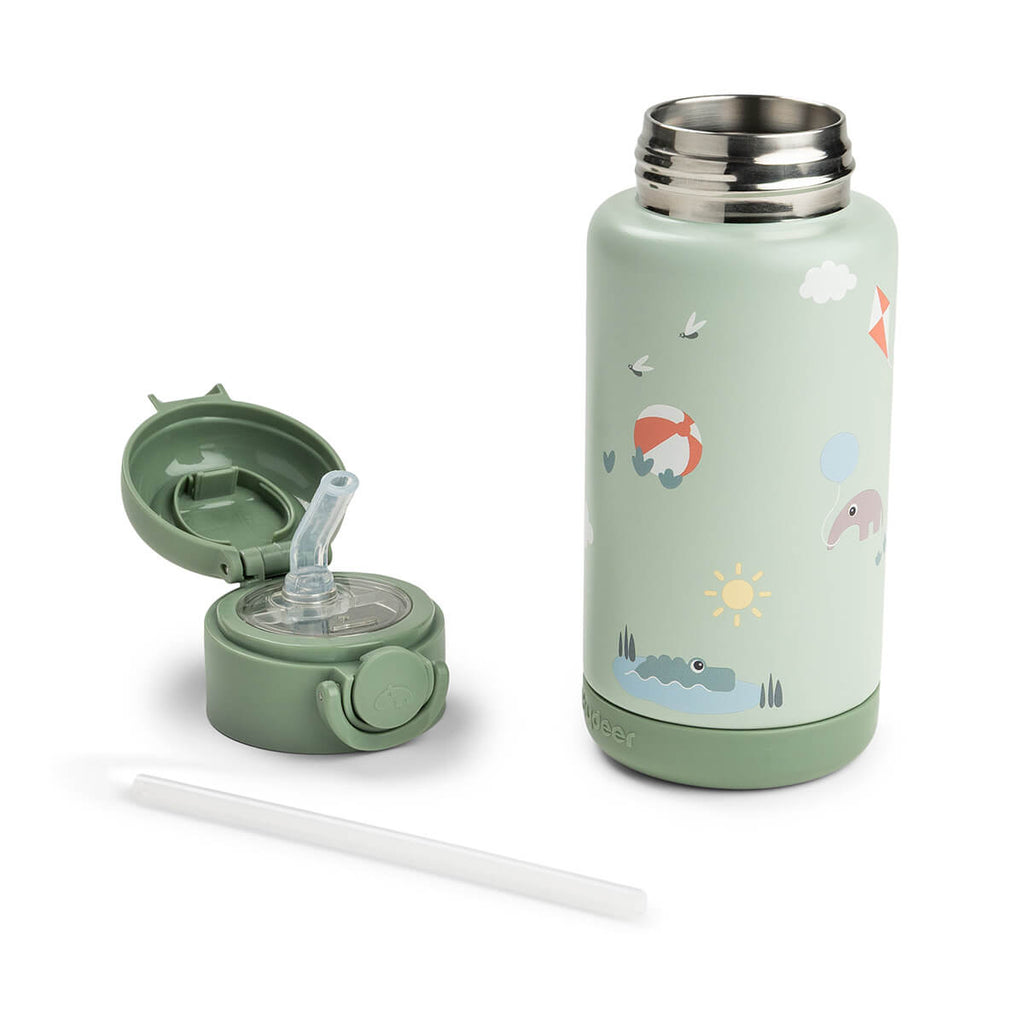 Deksel met wegklapbaar rietje van de Done By Deer thermosfles Playground Green