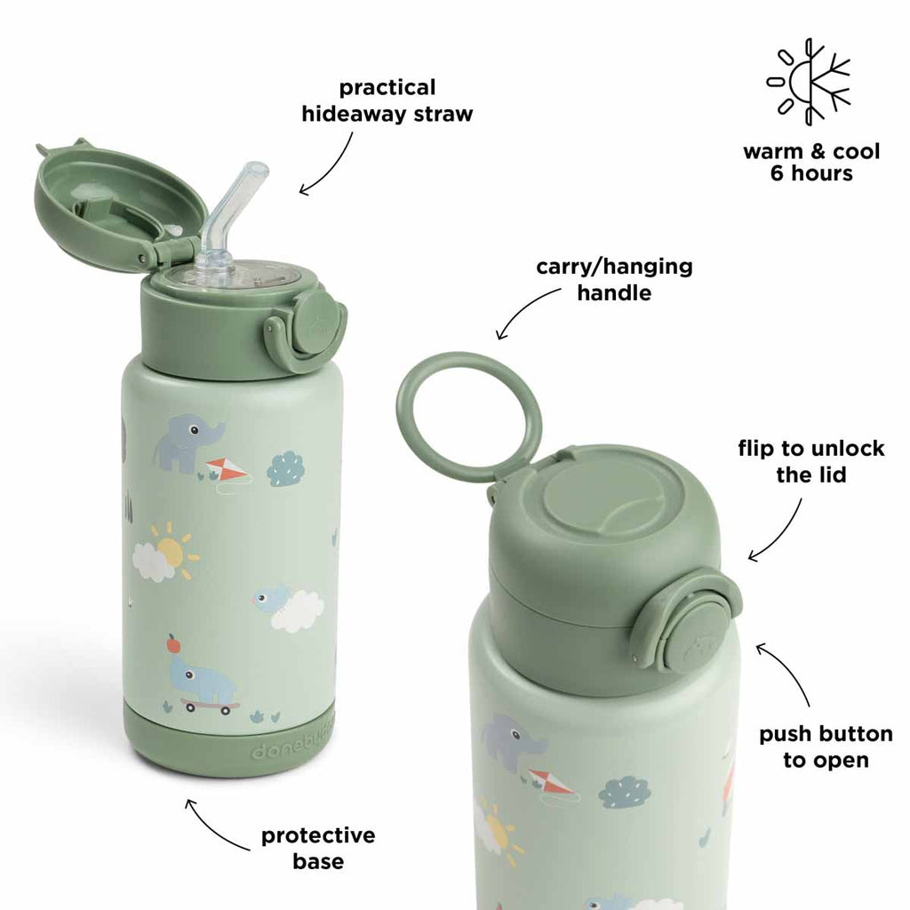 Done By Deer thermosfles Playground Green met opvouwbaar draaghandvat