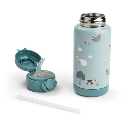 Deksel met wegklapbaar rietje van de Done By Deer thermosfles Tiny Farm Blue