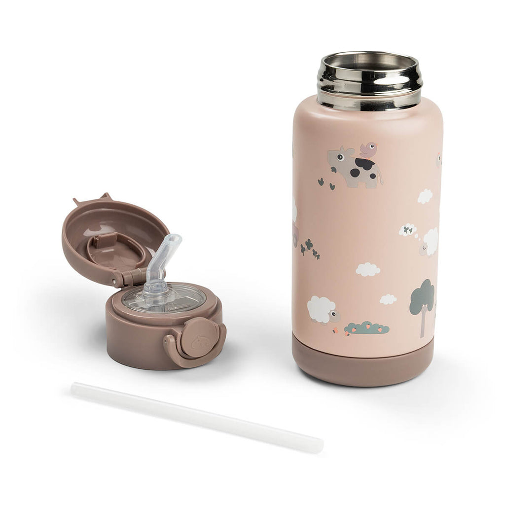 Deksel met wegklapbaar rietje van de Done By Deer thermosfles Tiny Farm Powder