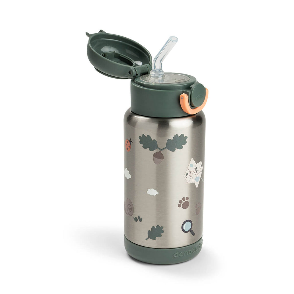 Done By Deer thermische drinkfles met rietje Tiny Trails Green
