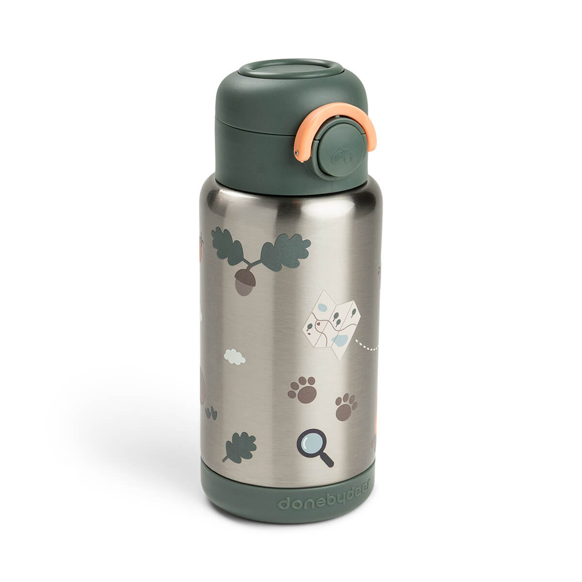 Done By Deer thermische drinkfles met rietje Tiny Trails Green