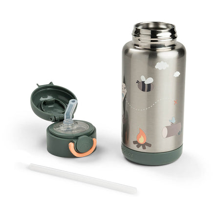 Deksel met wegklapbaar rietje van de Done By Deer thermosfles Tiny Trails Green