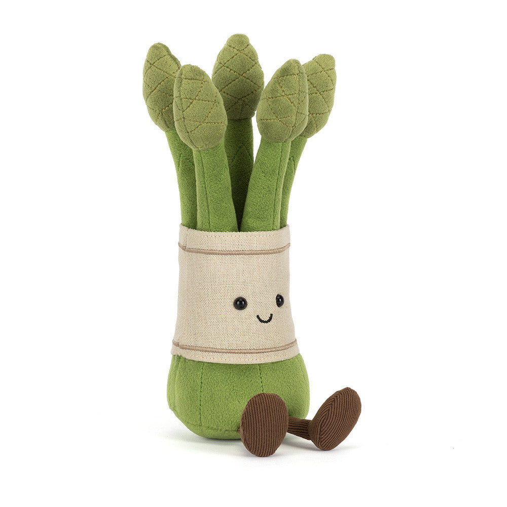 Jellycat Amuseables Asparagus, schuin vooraanzicht met lint