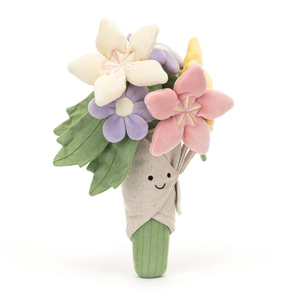 Jellycat Amuseables Bouquet of Flowers, vooraanzicht van het pastelkleurige boeket