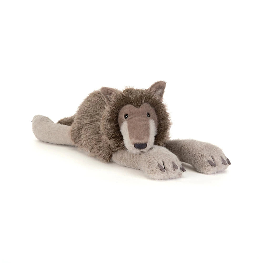 Jellycat Ulrich Wolf knuffelwolf, liggend vooraanzicht