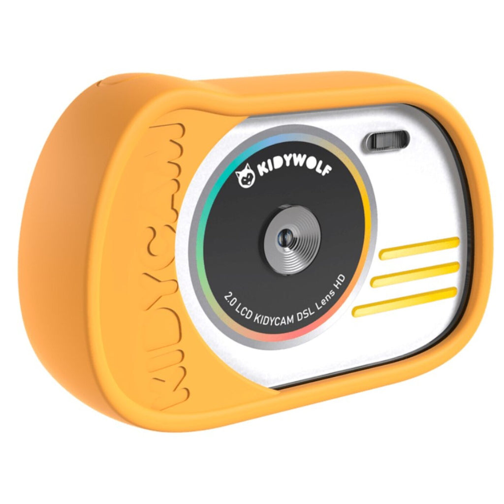 Kidywolf Kidycam waterdichte kindercamera oranje, vooraanzicht met lens