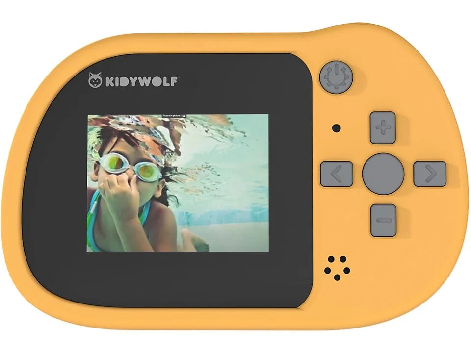Kidywolf Kidycam oranje, achterkant met scherm en bedieningsknoppen