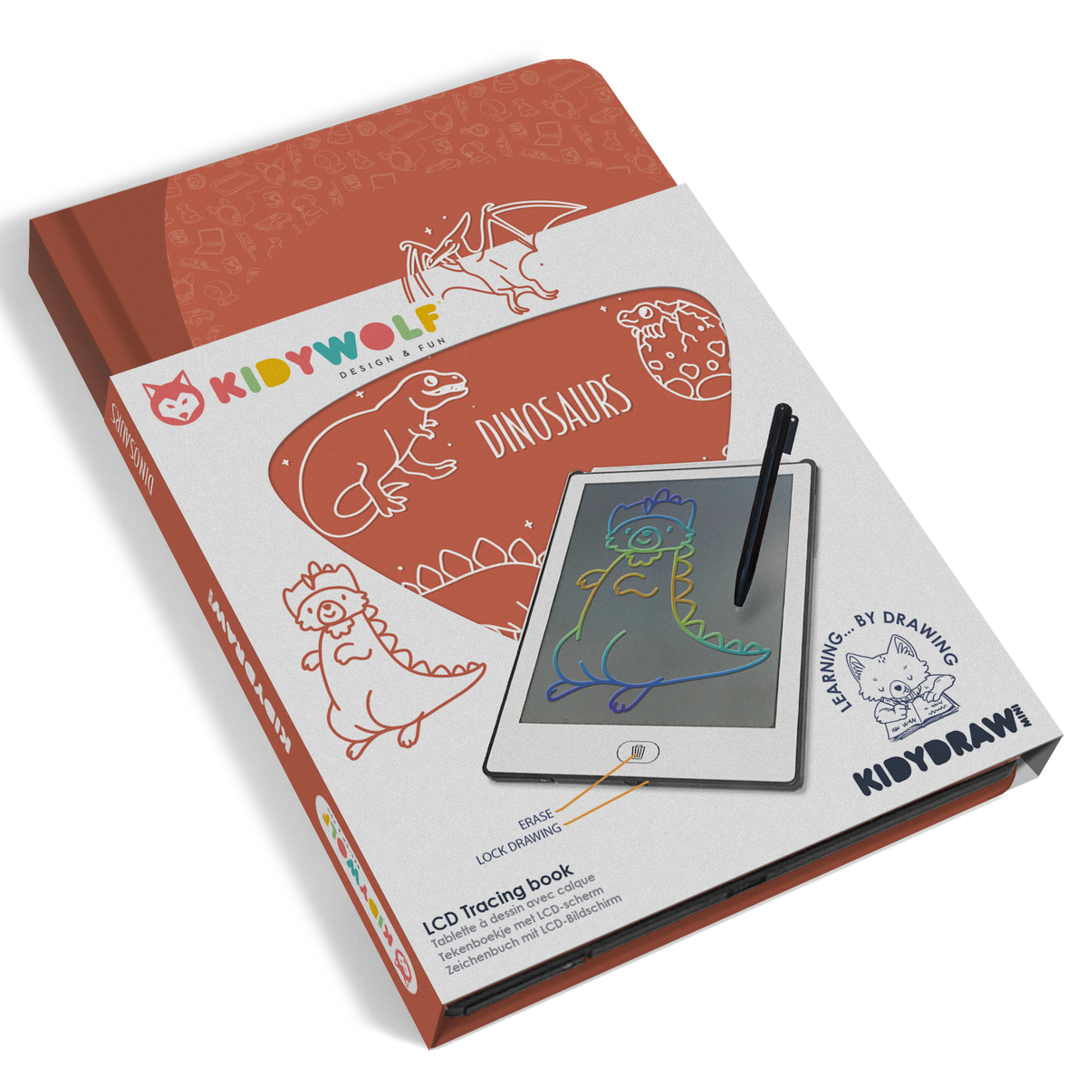 Kidywolf Kidydraw-Mini tekenbord Dinosaurus, verpakking vooraanzicht
