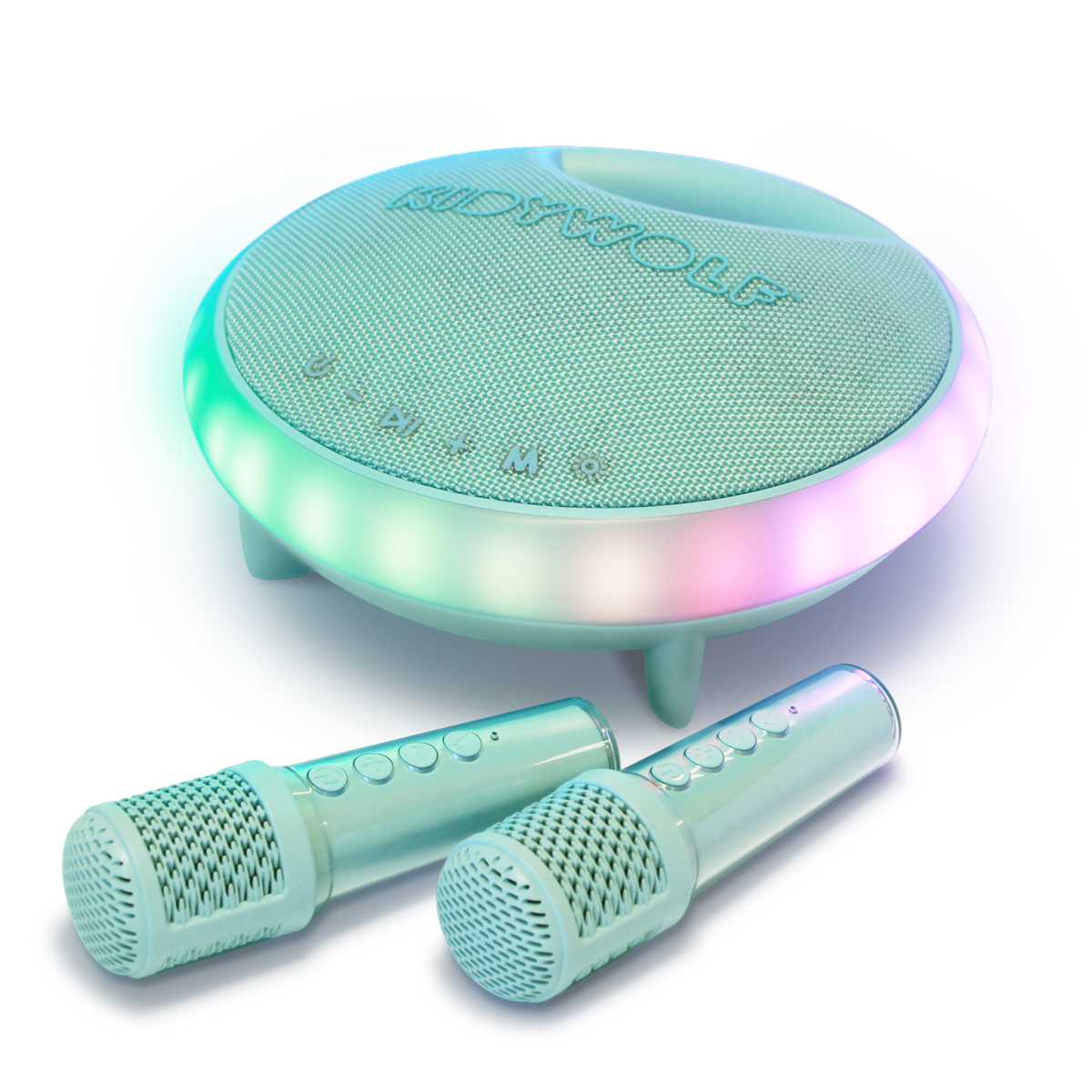 Kidywolf Kidykaraoke groen, karaokespeaker met LED-ring en twee microfoons