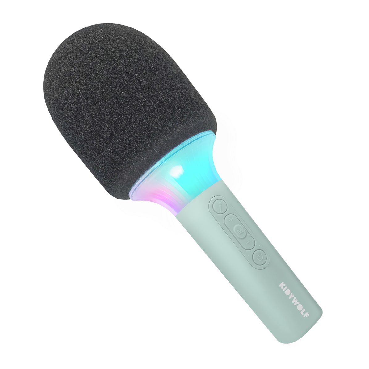 Kidywolf Kidymic karaokemicrofoon groen, schuin vooraanzicht met LED-ring