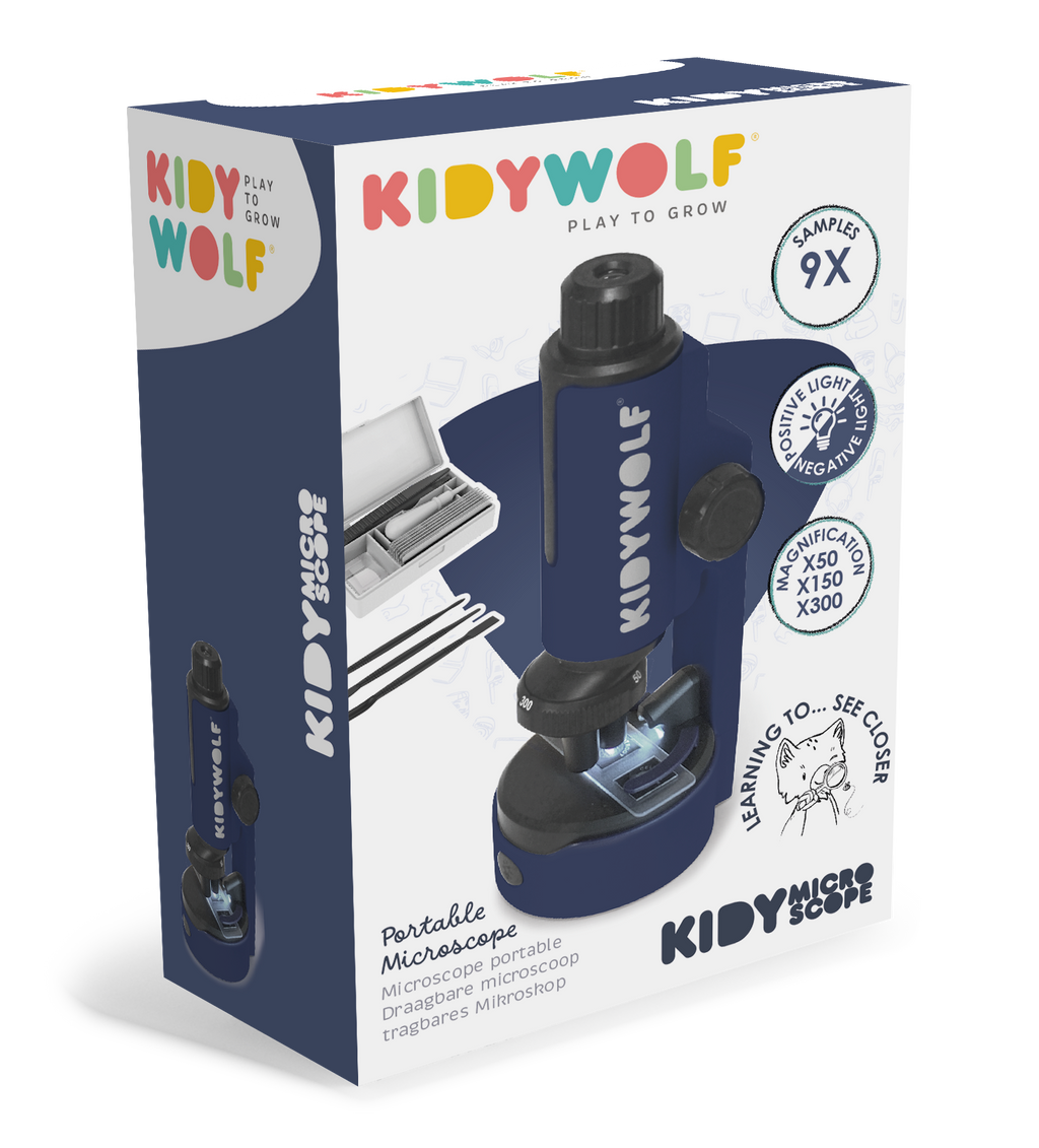 Kidywolf microscoop blauw, verpakking schuin vooraanzicht