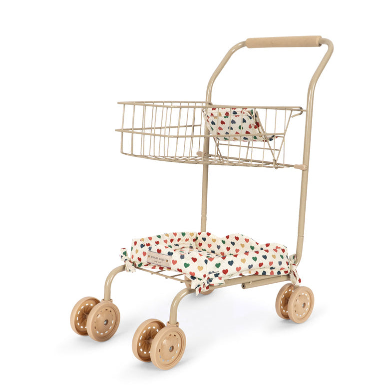Konges Sløjd Boodschappenwagentje Kids Shopping Cart Coeur Coloré, boodschappenwagentje op witte achtergrond