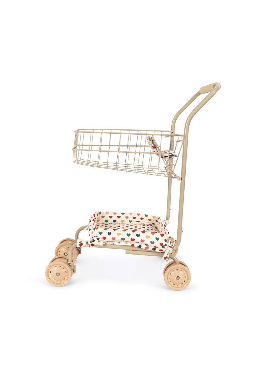Konges Sløjd Boodschappenwagentje Kids Shopping Cart Coeur Coloré, boodschappenwagentje op witte achtergrond