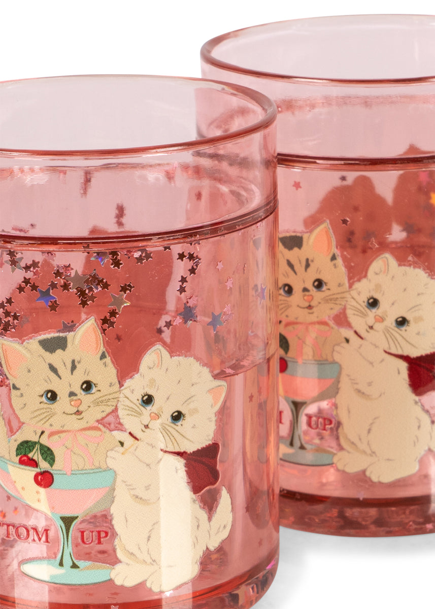 Konges Sløjd Glitterbekers 2 Pack Glitter Cups Rose Cat, twee glitterbekers op witte achtergrond