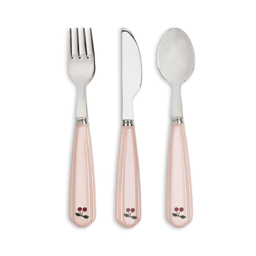 Konges Sløjd Kinderbestek Kids Cutlery Cherry Blush, bestekset op witte achtergrond