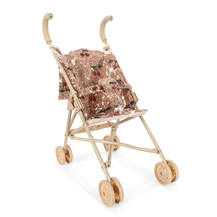Konges Sløjd Poppenbuggy Sparkly Doll Stroller Cherry Sequin, glitterpoppenbuggy op witte achtergrond