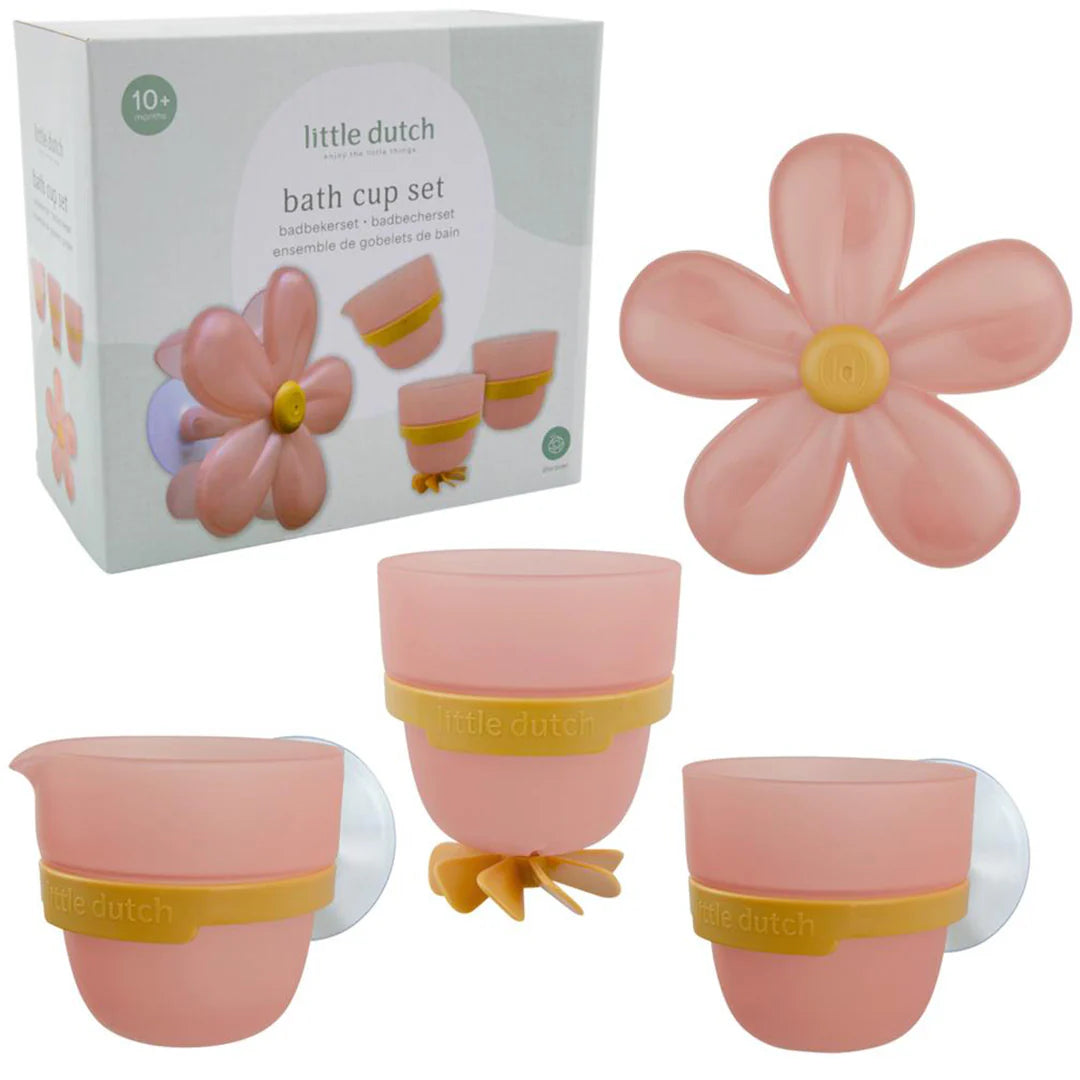 Little Dutch Badwand Bekers Roze, set met bloem, badbekers en schenkbeker