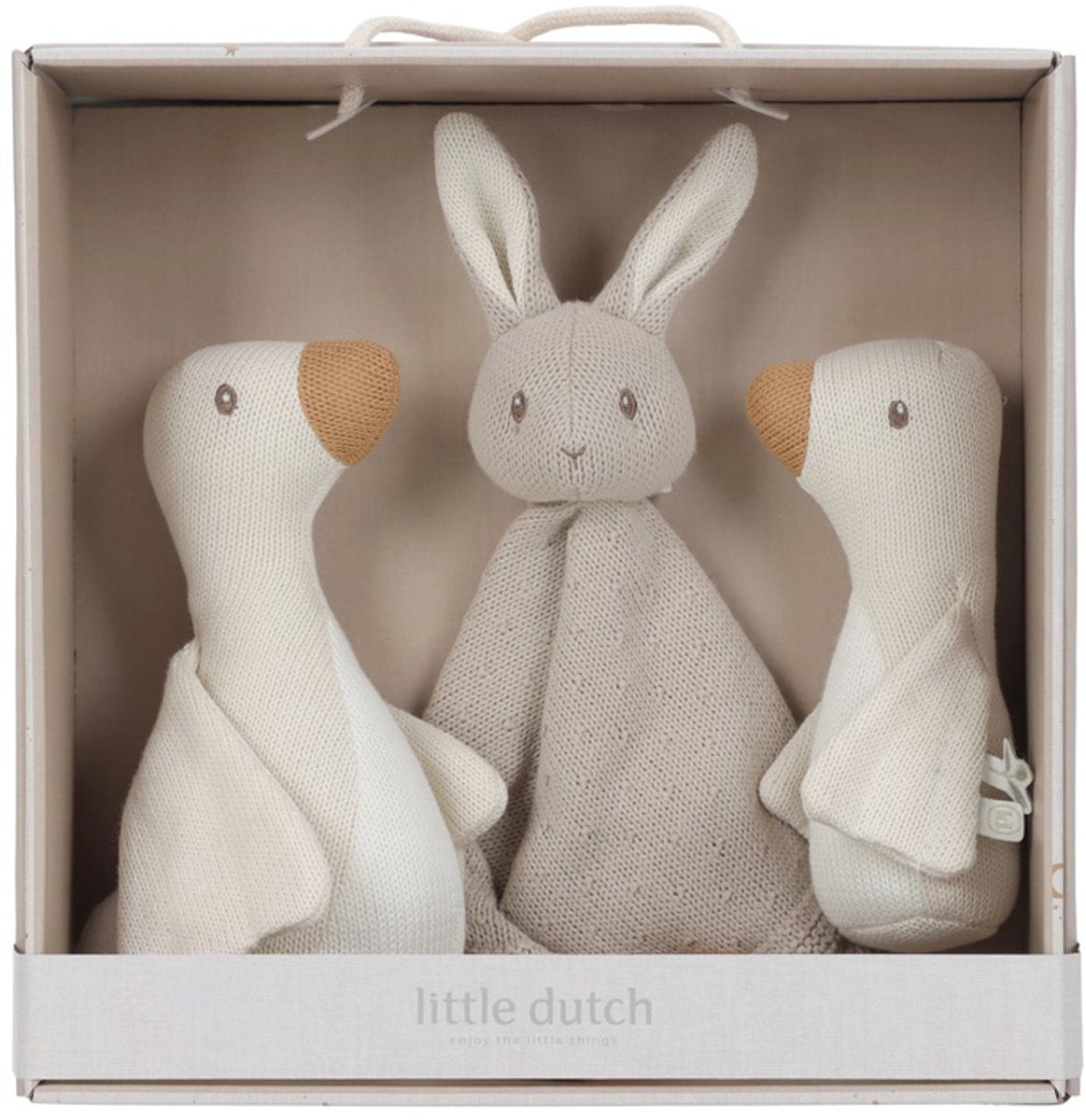 Little Dutch Gift Set Cadeaudoos Newborn Naturals, geschenkdoos met gans, konijn en rammelaar