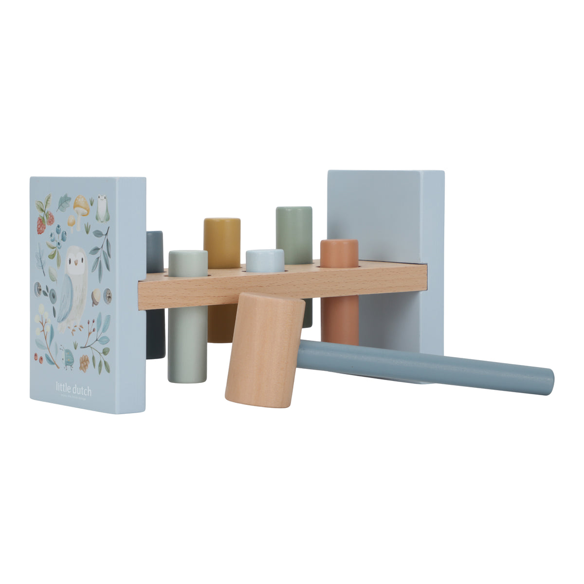 Little Dutch hamerbank Forest Friends, houten bank met hamer zijaanzicht