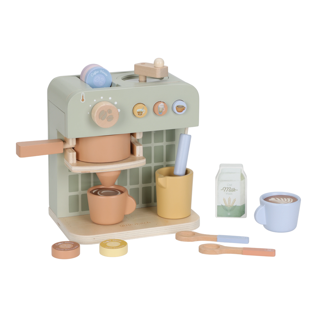 Little Dutch houten koffiemaker met kopjes, melkkannetje en koffiecapsules