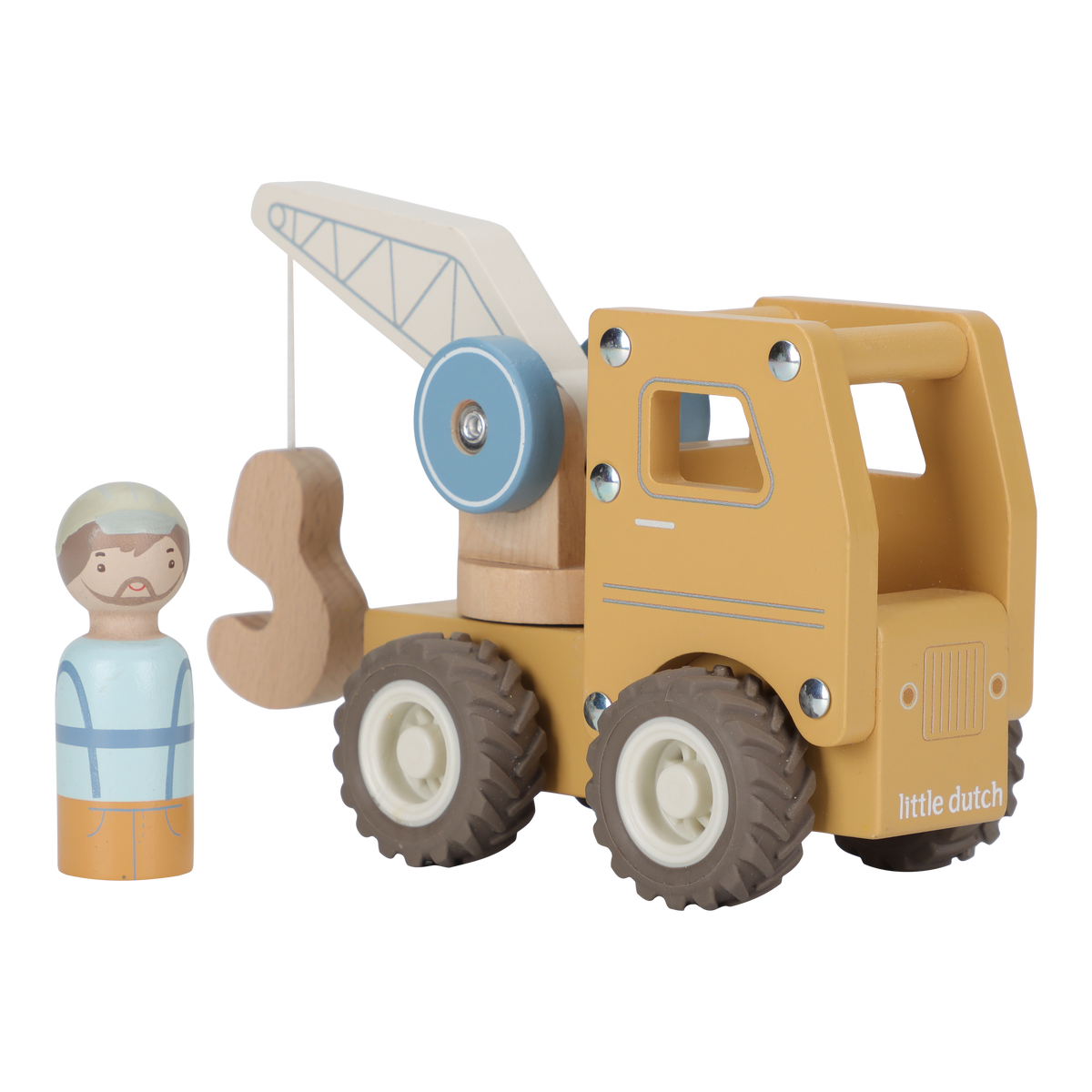 Little Dutch houten kraanwagen met haak en twee popjes