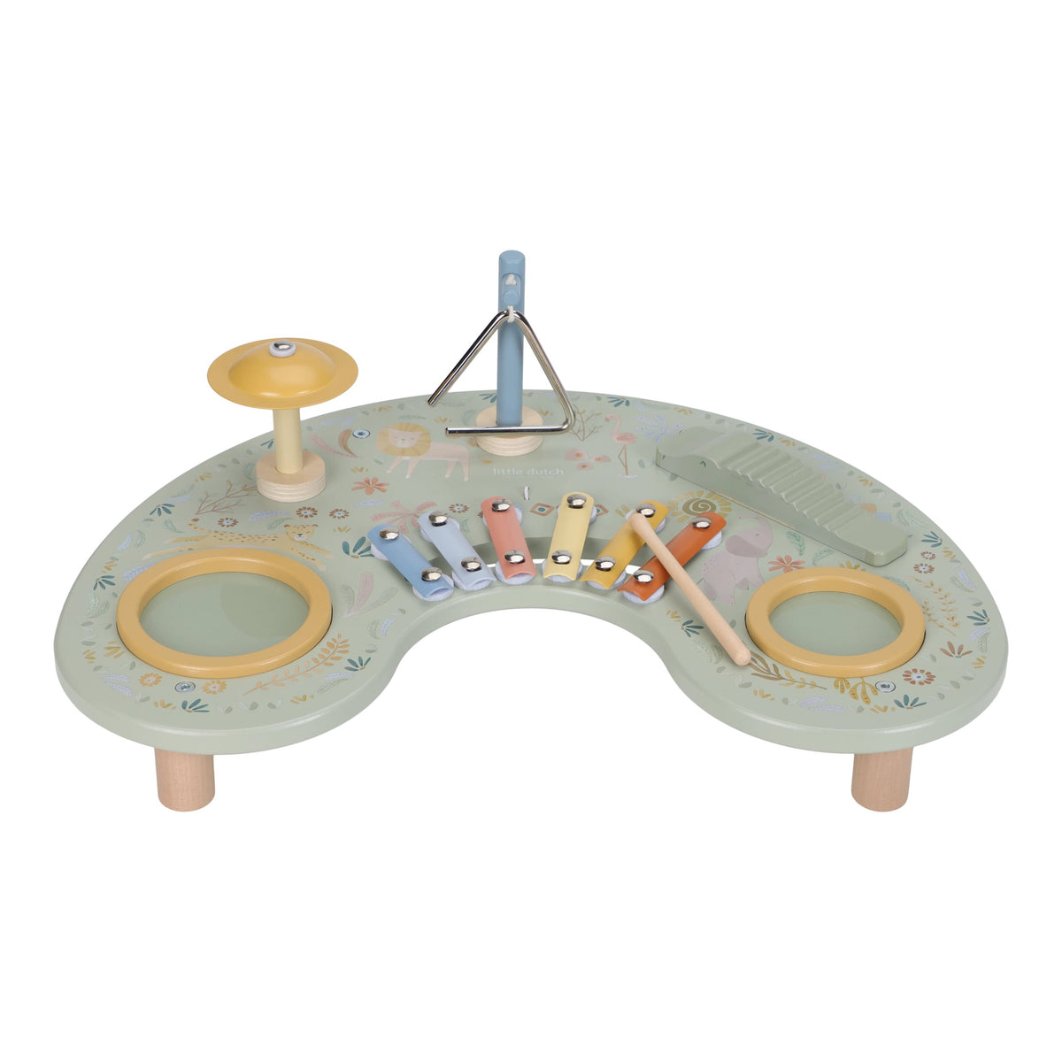 Little Dutch houten muziektafel Safari Friends met xylofoon, trommel en cimbaal