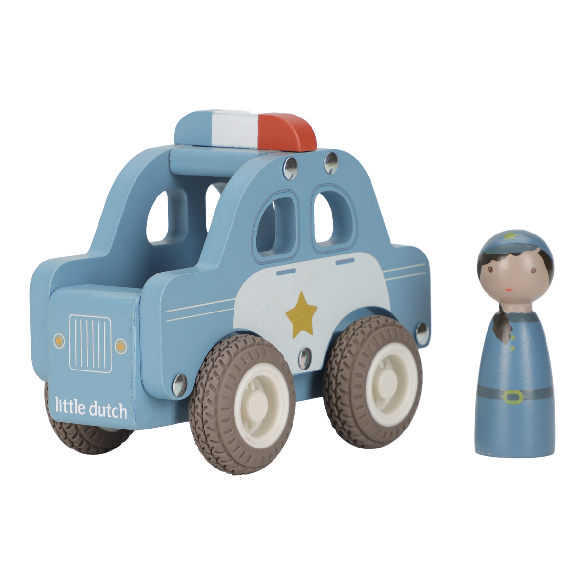 Little Dutch houten politiewagen blauw met agentje