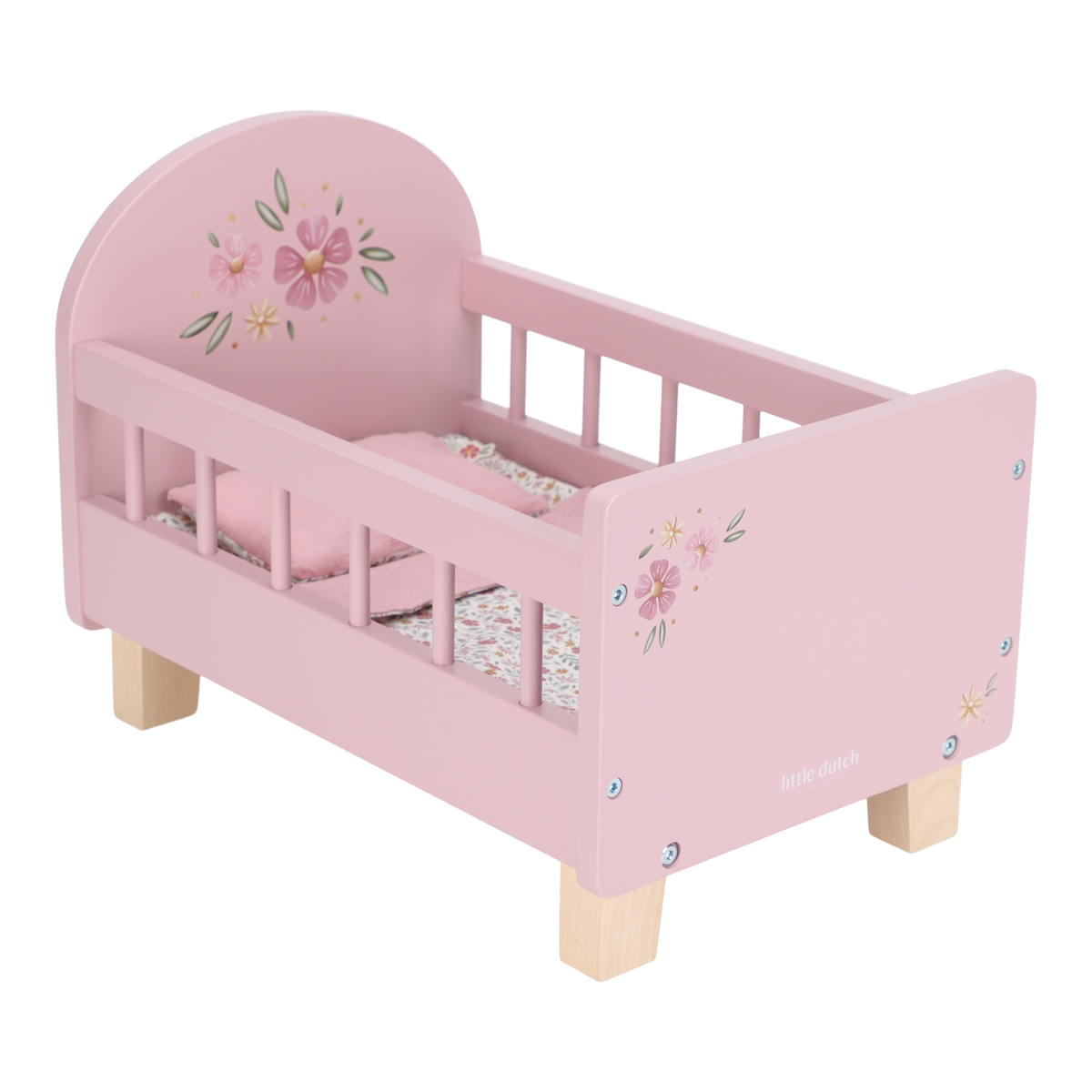 Little Dutch houten poppenbed roze met bloemmotief
