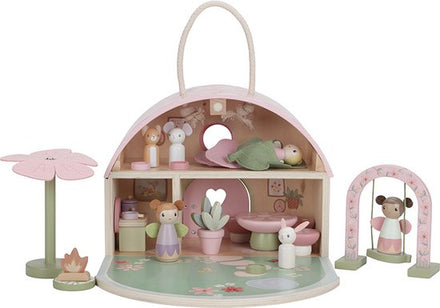 Little Dutch houten feeënhuisje Fairy Garden, opengeklapt met inrichting en boompje