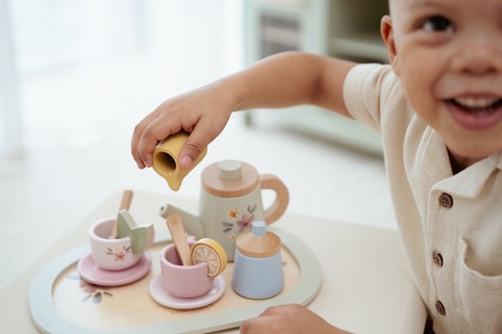 Little Dutch houten theeservies met theepot, kopjes en dienblad
