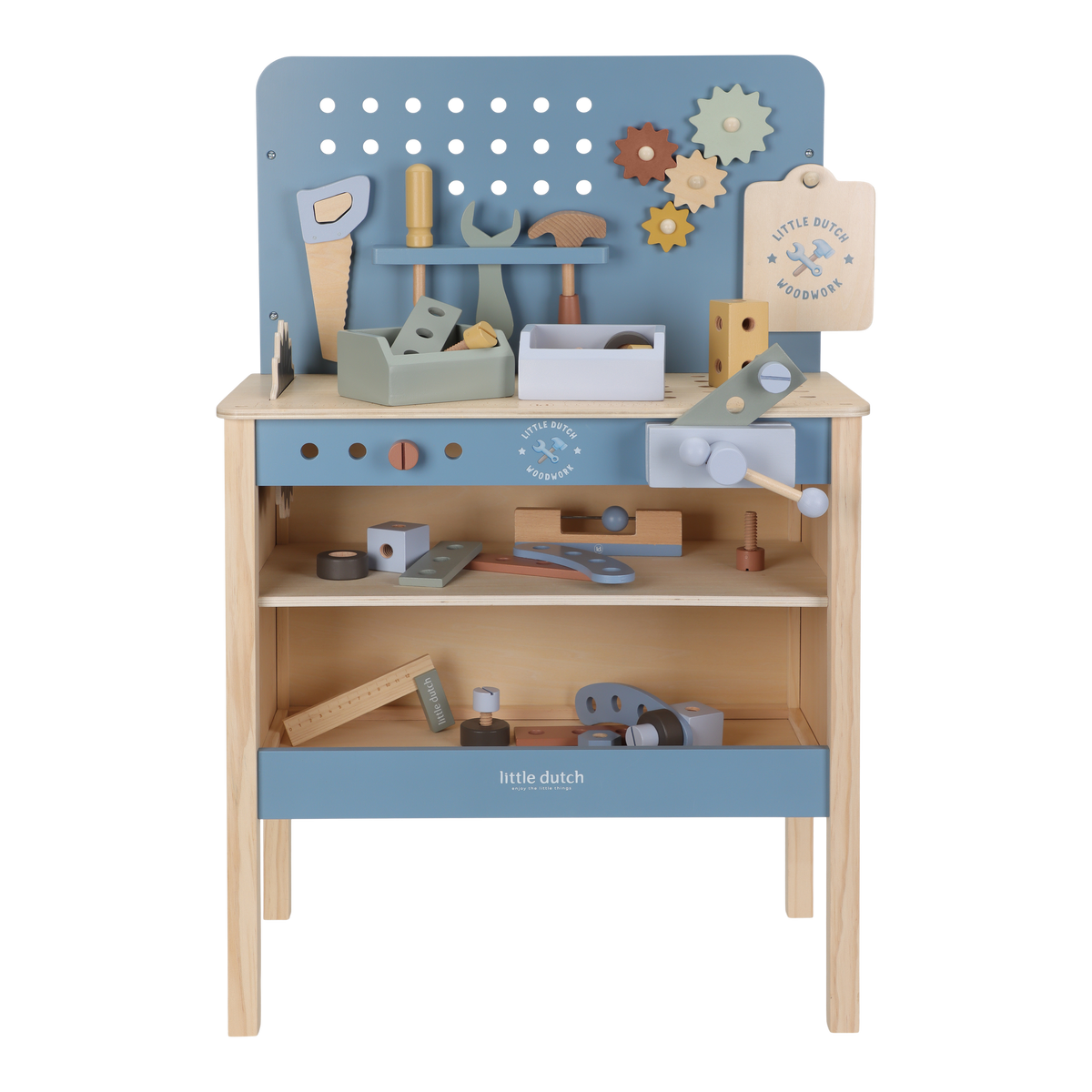Little Dutch houten werkbank blauw met gereedschap, vooraanzicht