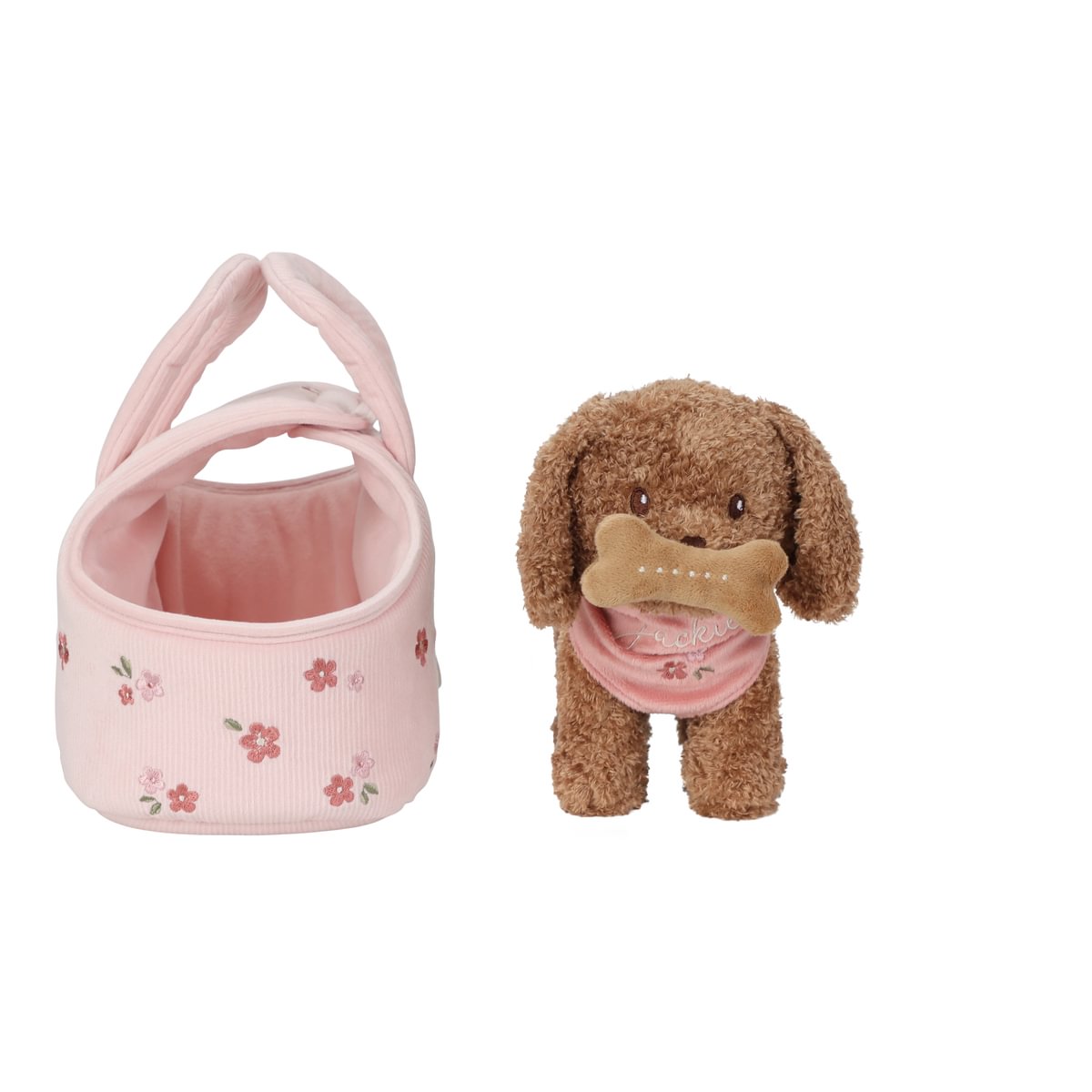 Little Dutch knuffelhond Jackie met roze draagmandje