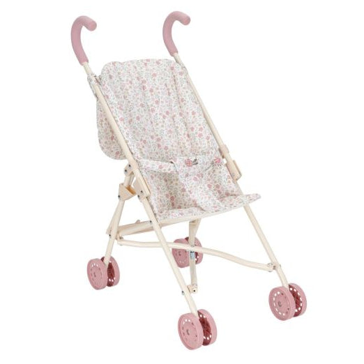 Little Dutch poppenbuggy Soft Flowers met wit frame, schuin vooraanzicht