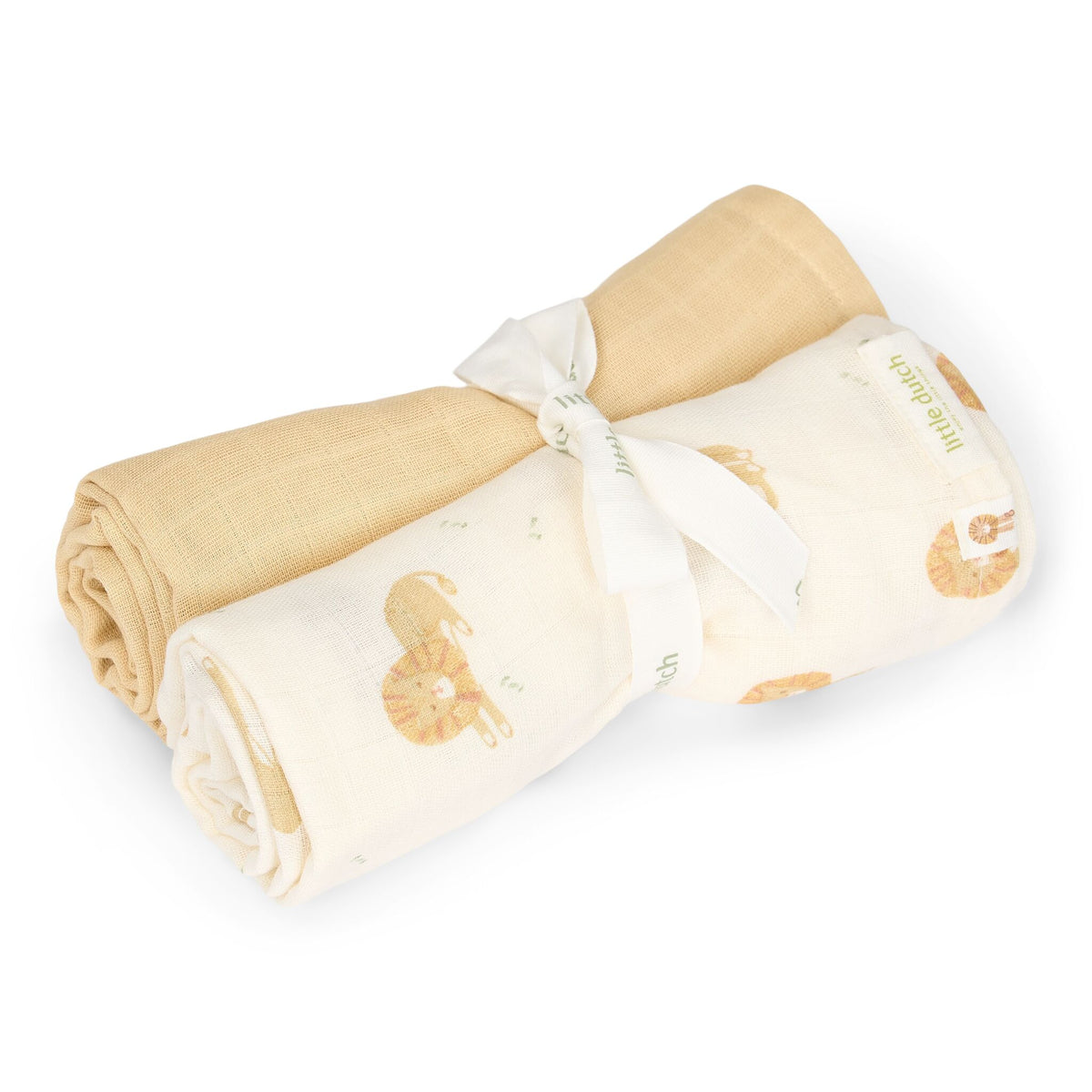 Little Dutch Swaddle Set Hydrofiele Doeken Safari Leo, de doeken van de set naast elkaar