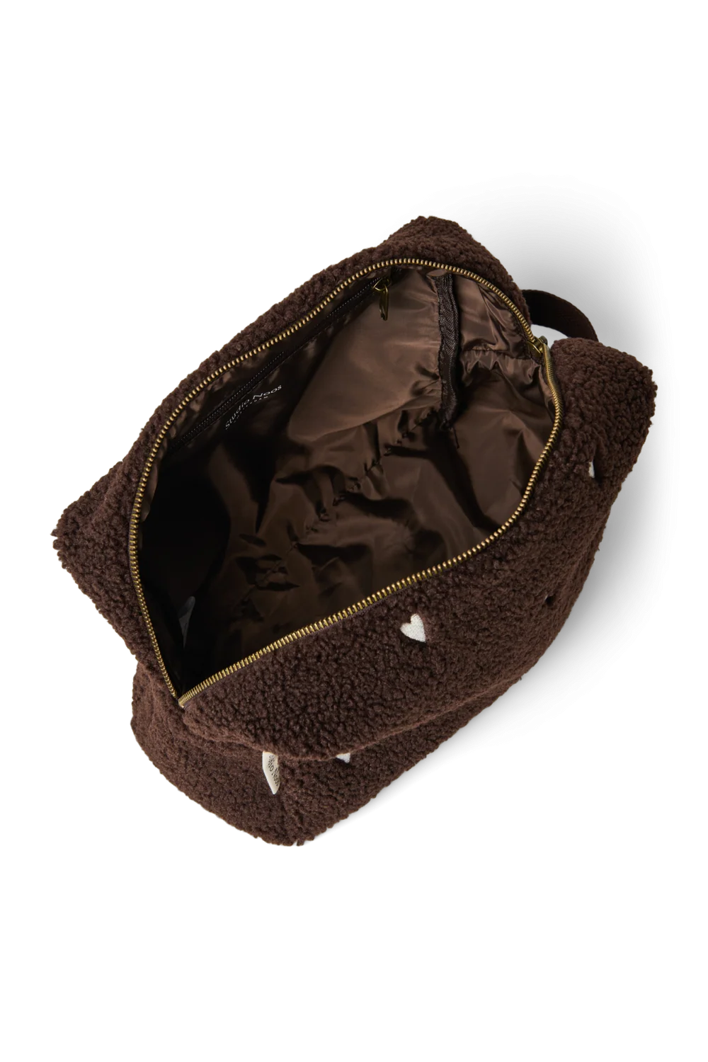 Studio Noos Toilettas Chocolate Teddy Hearts, bruine teddy toilettas met geborduurde hartjes