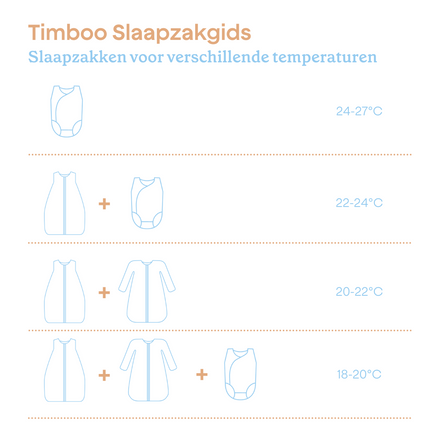 Timboo 4-seizoenen slaapzak bamboe babymaat Misty Rose, Nederlandstalige slaapzakgids met TOG-combinaties