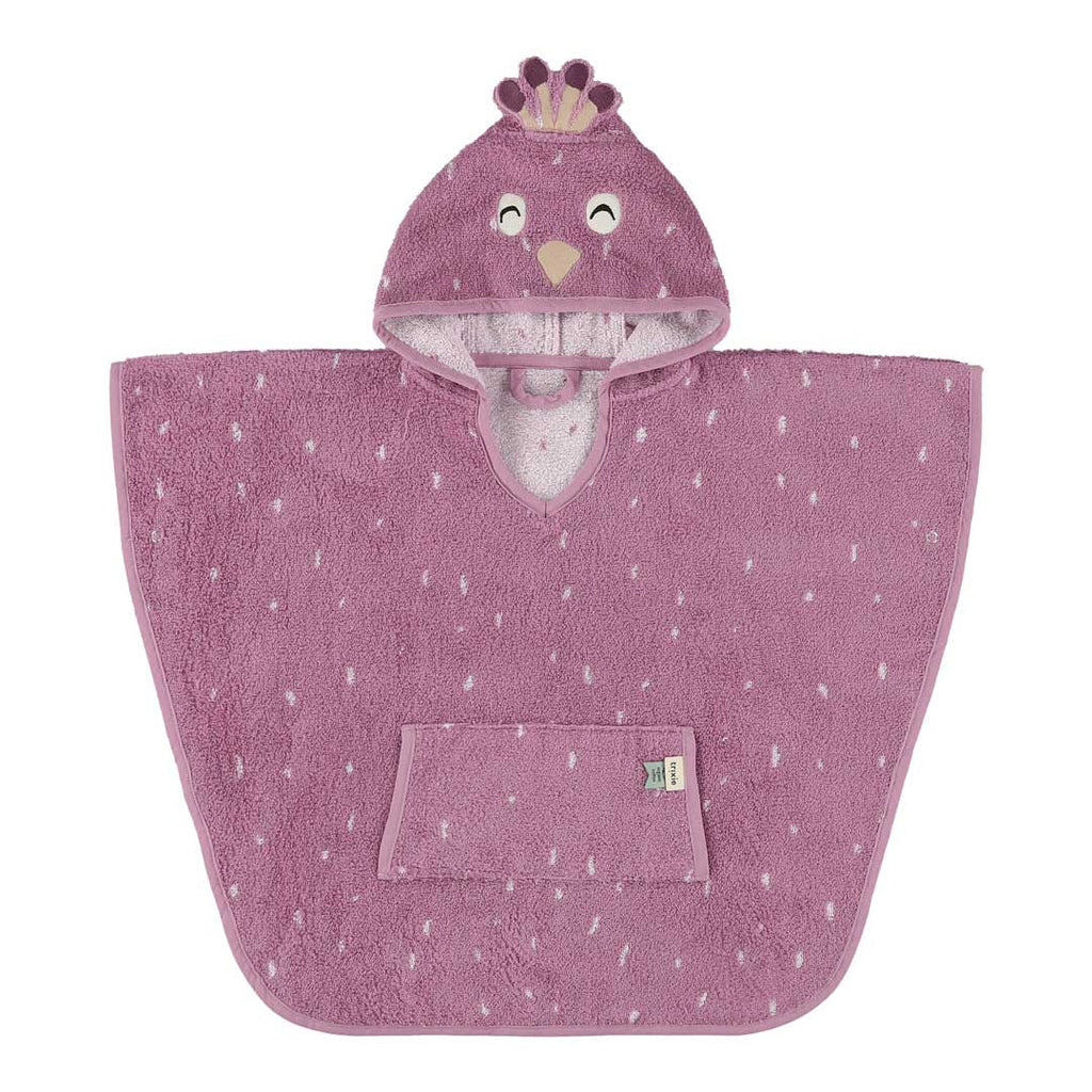 Trixie badcape poncho Mrs. Peacock, voorkant met pauwcapuchon
