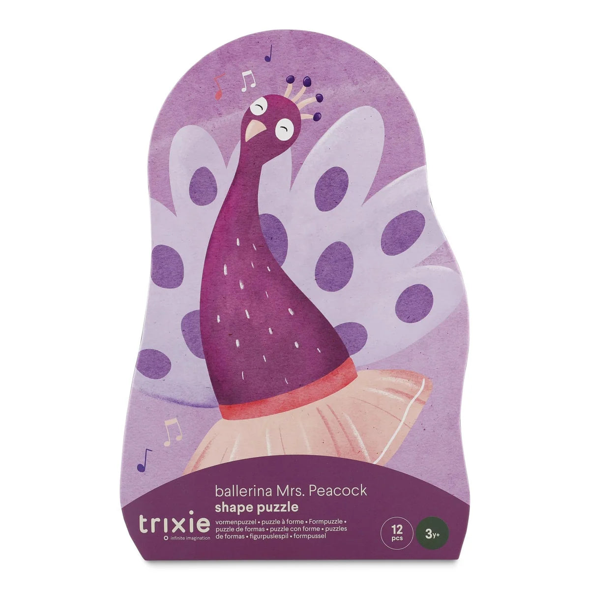 Trixie Vormenpuzzel Ballerina Mrs. Peacock 12st, vooraanzicht van de kartonnen vormenpuzzel