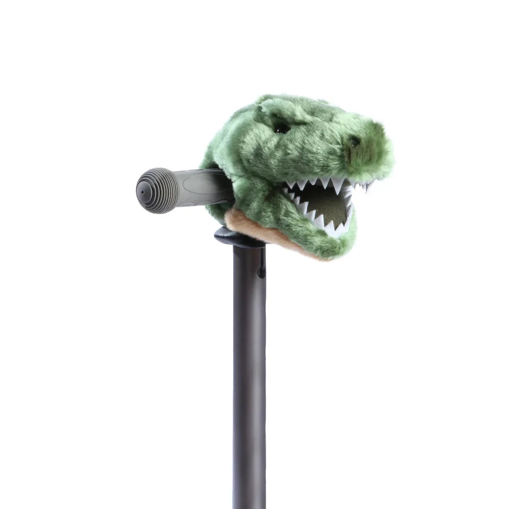 Wild & Soft Scooter Hoofd T-Rex, groen dinohoofdje met open bek op het stuur van een step