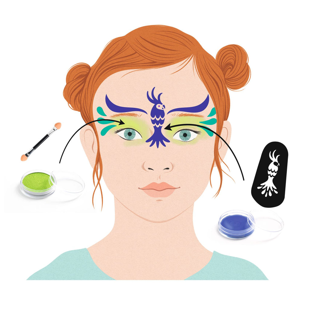 Djeco Face Paint Rio de Janeiro met penseel, sponsjes en applicator, bij De Gele Flamingo
