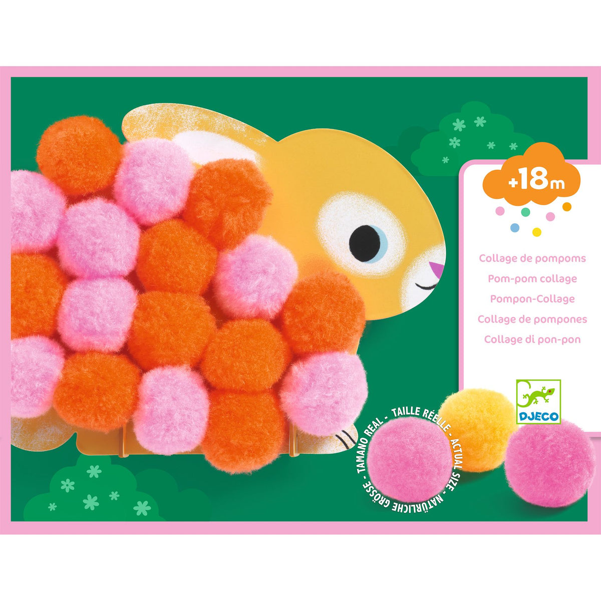 Djeco Knutselset Pompomcollage Dieren bij De Gele Flamingo, met 3 zelfklevende dierenkaarten