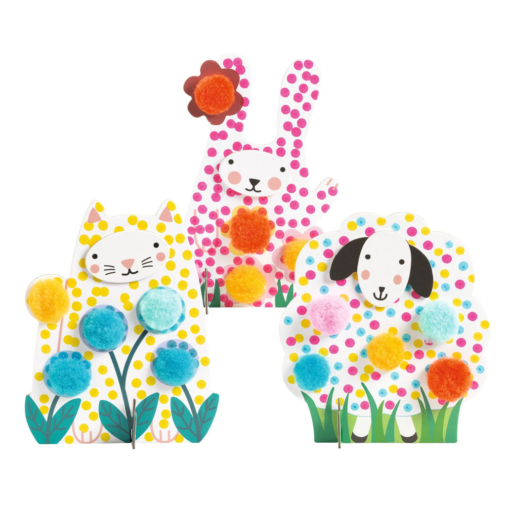 Djeco Knutselset Puntjes & Pompons In het Gras met wasbare inkt, te koop bij De Gele Flamingo